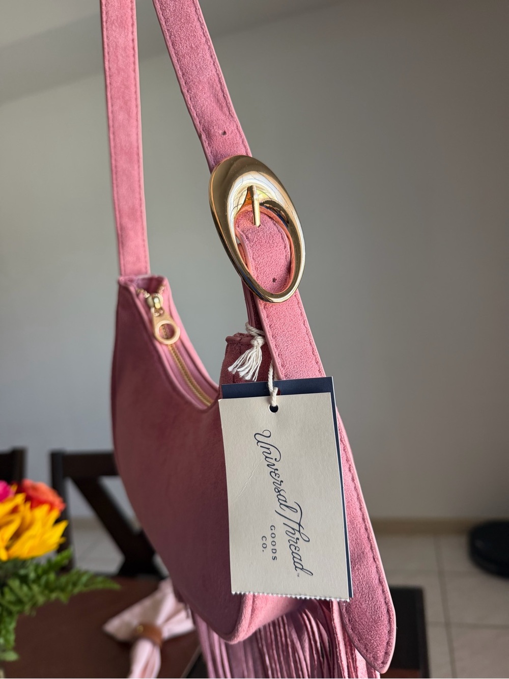 Pink Suede Fringe Shoulder Bag - Picture 3 of 7